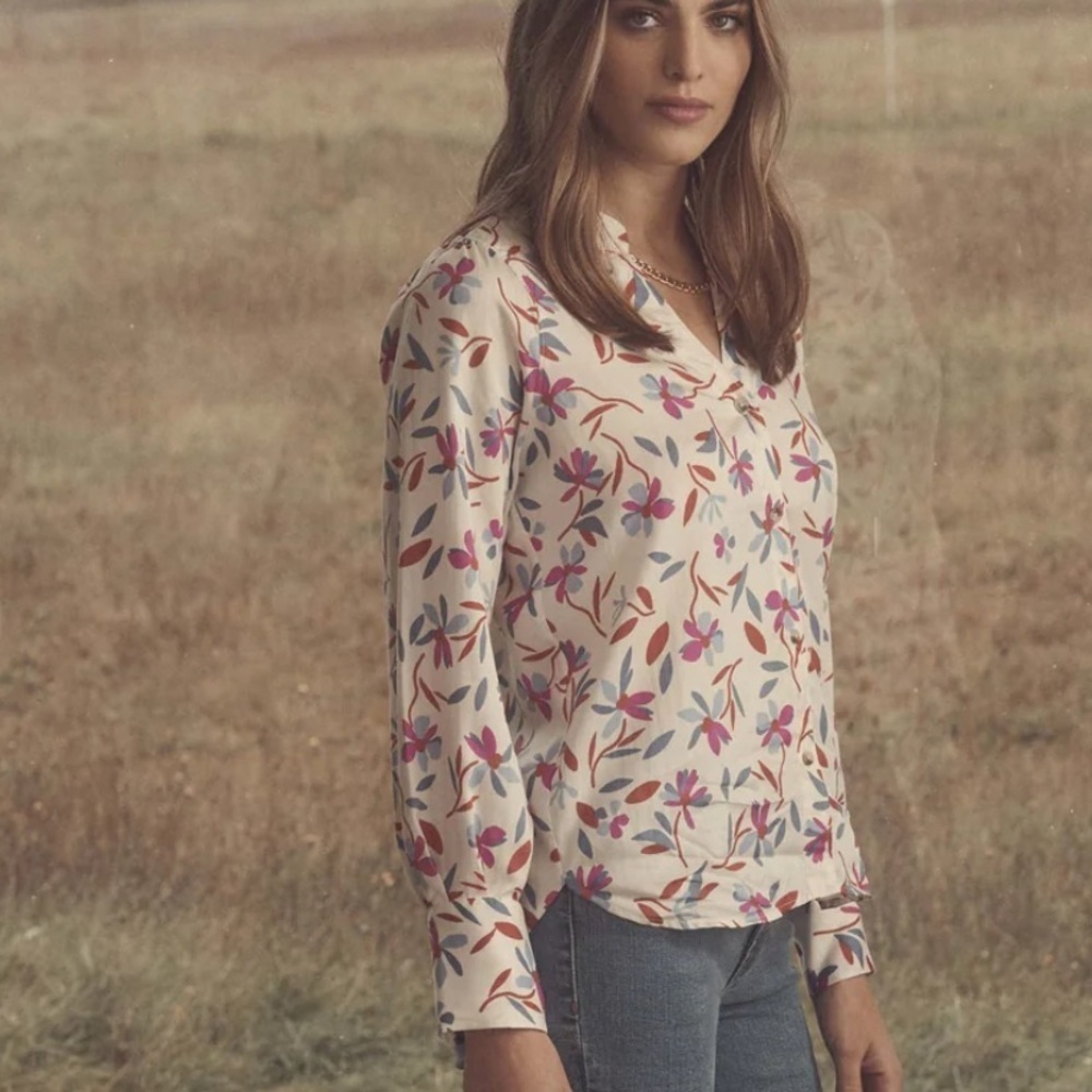 Hatley Olivia Deconstructed Floral LS Button Down Blouse Size XL
